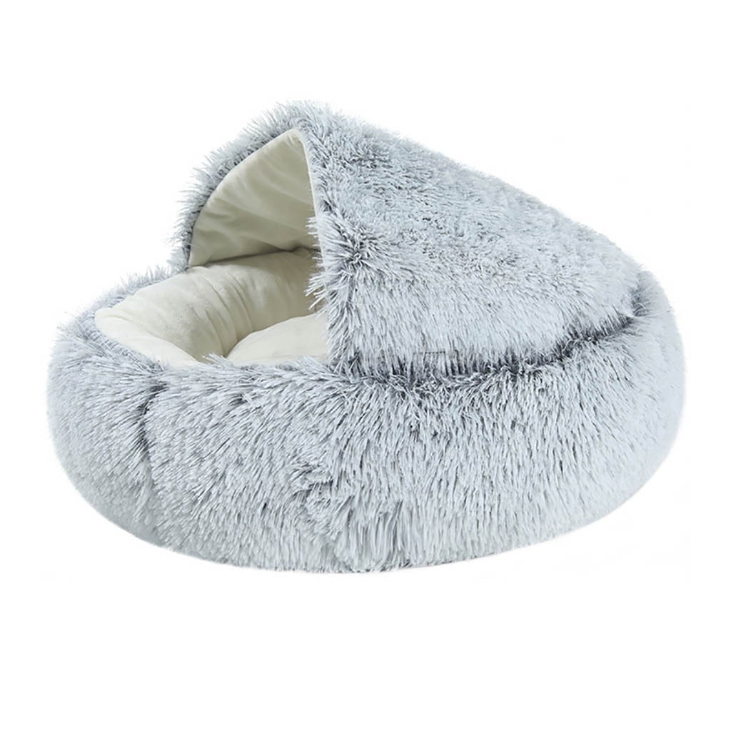 Darzheoy Cat and Small Dog Bed Hooded Cave Plush Washable Blue