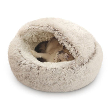 Darzheoy Cat and Small Dog Bed Hooded Cave Plush Washable Coffee