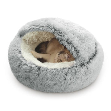 Darzheoy Cat and Small Dog Bed Hooded Cave Plush Washable Gray
