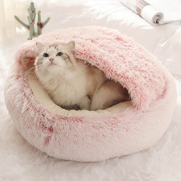 Darzheoy Cat and Small Dog Bed Hooded Cave Plush Washable Pink