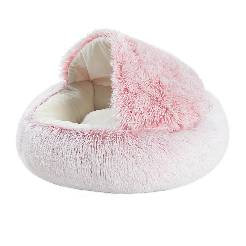 Darzheoy Cat and Small Dog Bed Hooded Cave Plush Washable Pink
