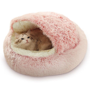 Darzheoy Cat and Small Dog Bed Hooded Cave Plush Washable Purple