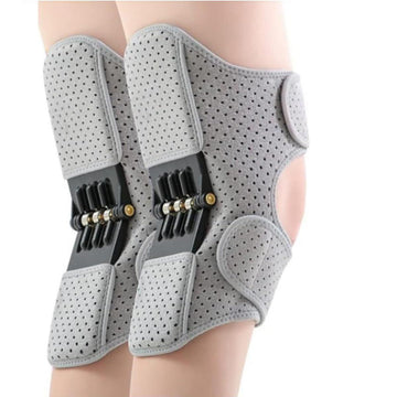 Spring-Powered Knee Support Brace Patella Stabilizer Adjustable Straps Gray