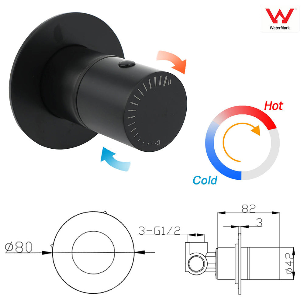 Vortaz Matt Black Round Shower Mixer Tap No Handle Solid Brass