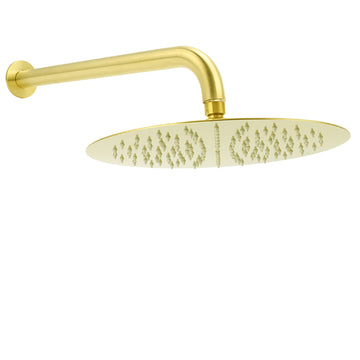 KYLINS Brushed Gold Rain Shower Head 12 inch Wall Mounted Straight Arm Stainless Steel