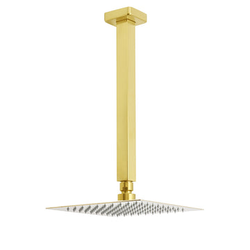 KYLINS Brushed Gold Square Rain Shower Head 200mm Ceiling Mounted Brass Arm