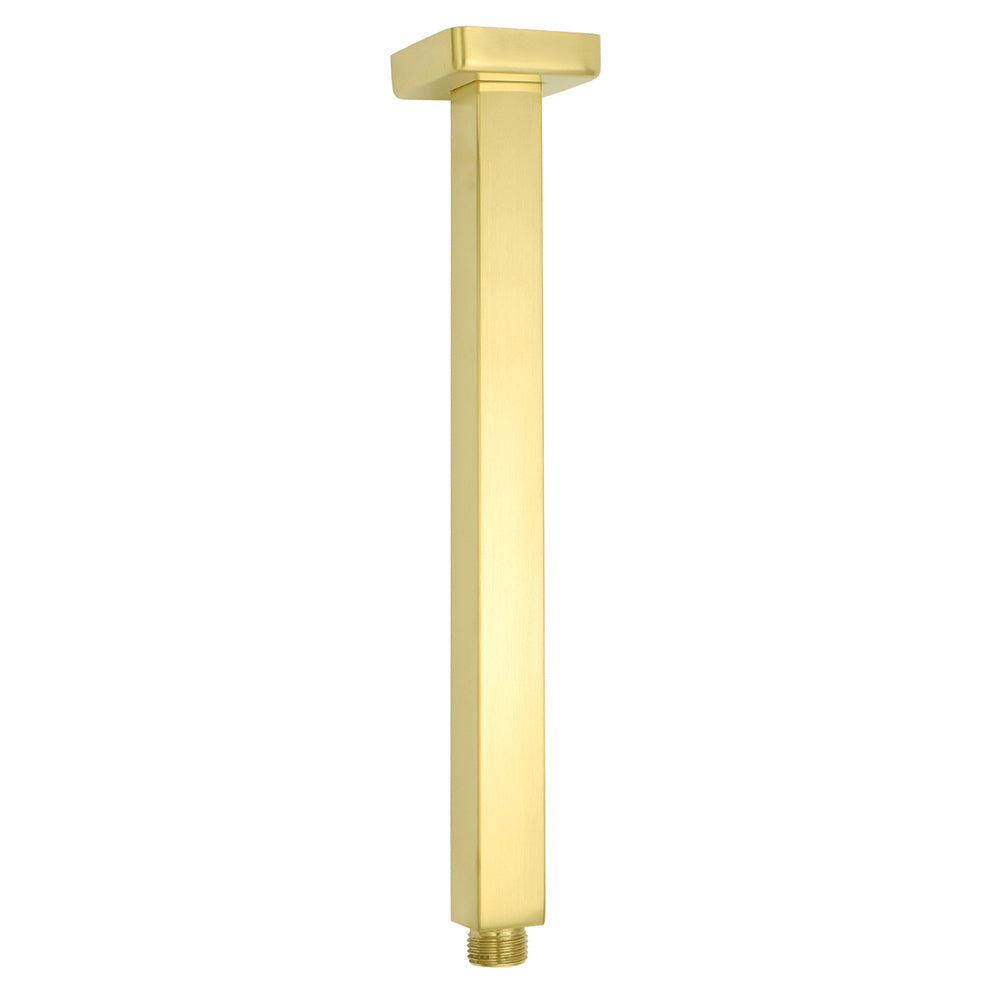 KYLINS Brushed Gold Square Rain Shower Head 200mm Ceiling Mounted Brass Arm