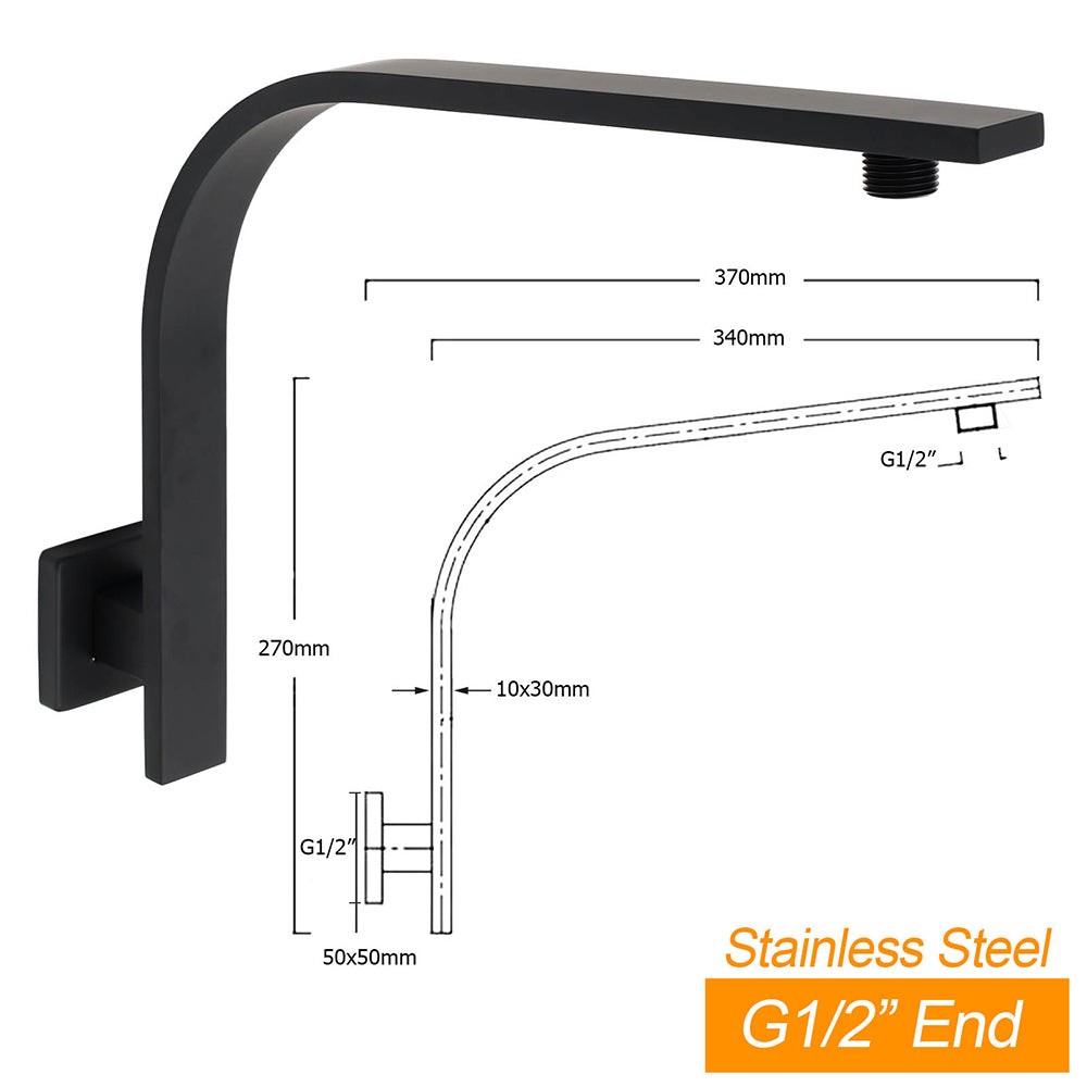 KYLINS Rain Shower Head Wall Mounted 200mm Matt Black
