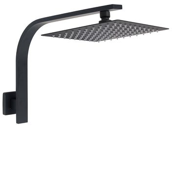 KYLINS 10in Square Rain Shower Head Matt Black with Gooseneck Arm