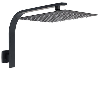 KYLINS 12in Square Rain Shower Head Matt Black with Gooseneck Arm