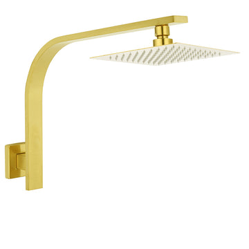 KYLINS Brushed Gold Square Rain Shower Head 200mm Wall Mounted Gooseneck Arm