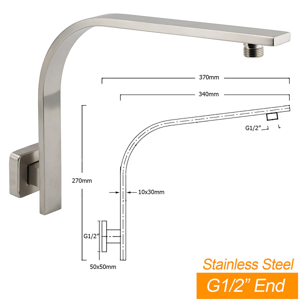 KYLINS Square Rain Shower Head Wall Mounted 300mm Brushed Nickel