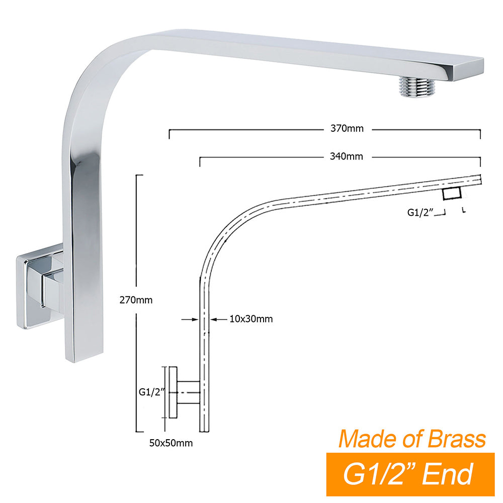 KYLINS Rain Shower Head Square 200mm ABS with Brass Arm Chrome