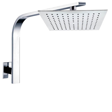Kylins Square Rain Shower Head 10in with Brass Gooseneck Arm Chrome