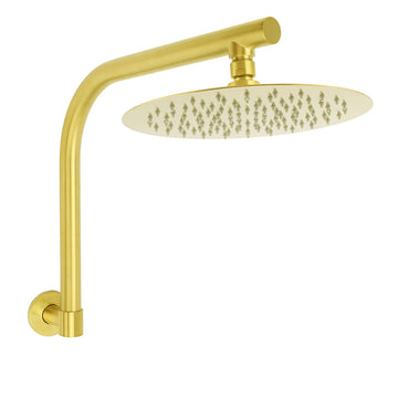 KYLINS Brushed Gold Rain Shower Head 250mm Gooseneck Wall Mounted