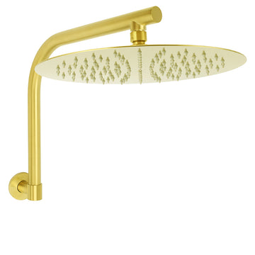 KYLINS Brushed Gold Rain Shower Head 300mm Round Gooseneck Wall Arm