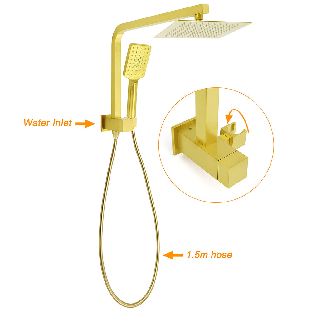 KYLINS Brushed Gold Twin Rain Shower Set 8 inch Handheld Diverter Wall Arm