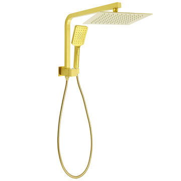 KYLINS Brushed Gold Twin Rain Shower Set 10 inch Handheld Diverter Wall Arm
