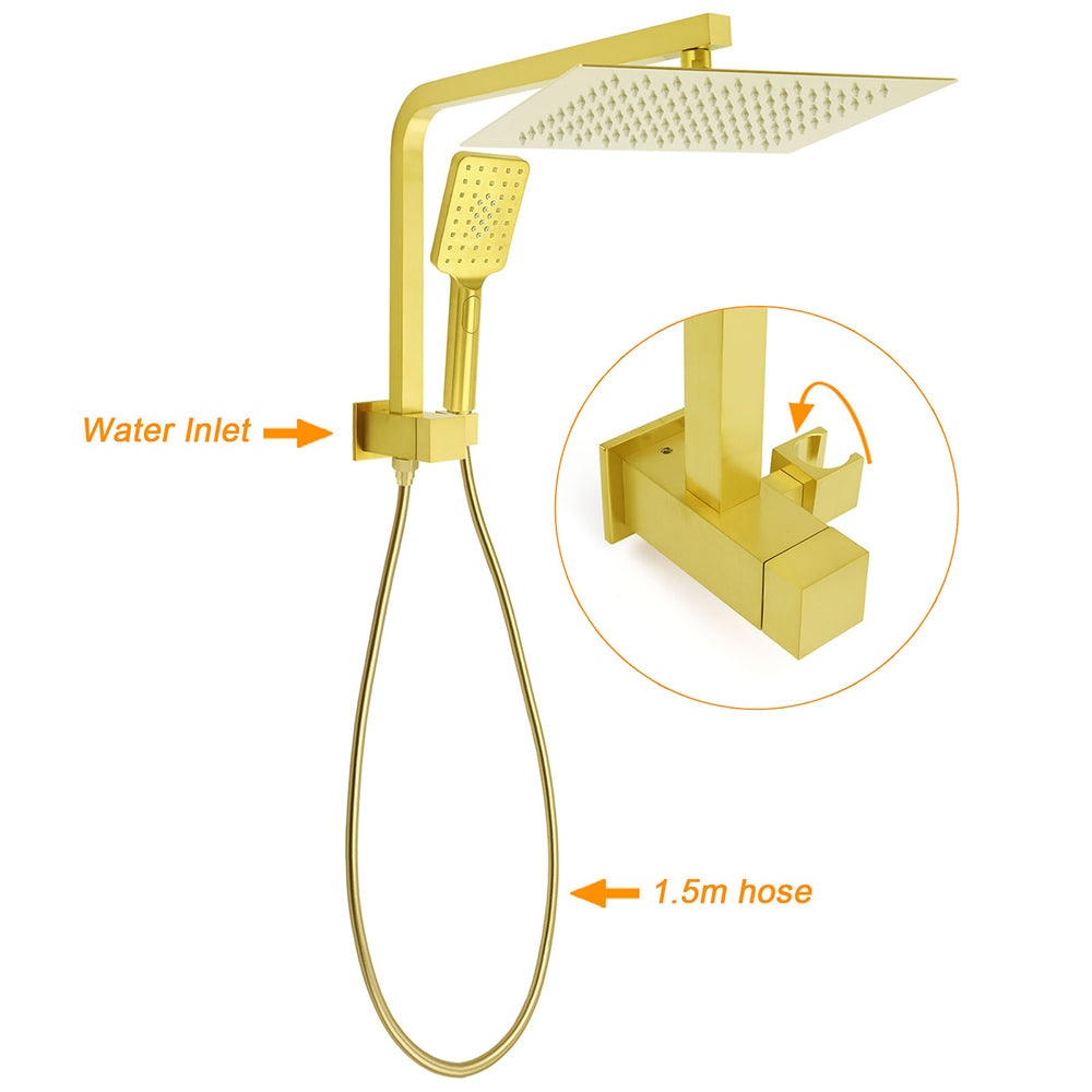 KYLINS Brushed Gold Twin Shower 300mm Square with Handheld and Square Taps
