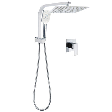 KYLINS Chrome Square Rain Shower Head 10 inch 2in1 Handheld Diverter Wall Arm Mixer