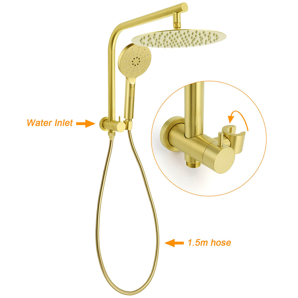 KYLINS Brushed Gold Rain Shower Head 3 Mode Handheld with Diverter 300mm