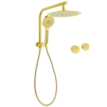 WELS Brushed Gold Rain Shower Head 12 inch 3 Mode Handheld Twin Taps