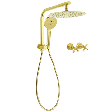 KYLINS Brushed Gold 12in Rain Shower Head 2in1 Handheld Wall Arm Bath Mixer Set
