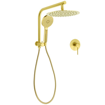 KYLINS Brushed Gold Rain Shower System 3 Mode Handheld with Mixer Arm Set 12 inch