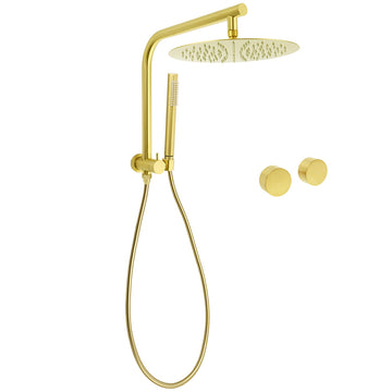 KYLINS Brushed Gold 12 inch Rain Shower Head Ergonomic Handheld Diverter Twin Taps