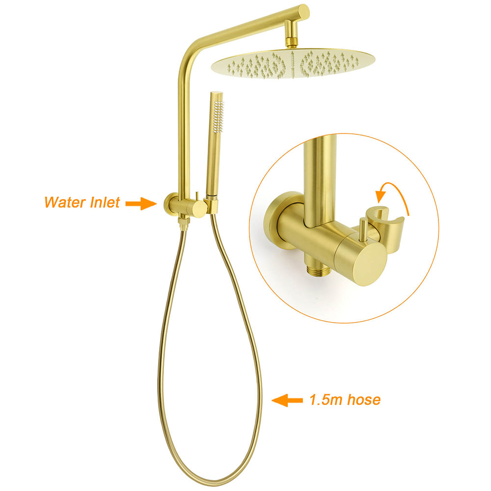 KYLINS Brushed Gold 12 inch Rain Shower Head Ergonomic Handheld Diverter Twin Taps