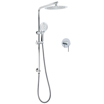 Kylins Chrome Rain Shower Head 10in with Handheld Sliding Rail and Twin Mixer Set