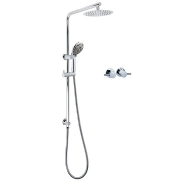 WELS Chrome Dual 8 inch Slim Rain Shower with Sliding Rail Set and Taps