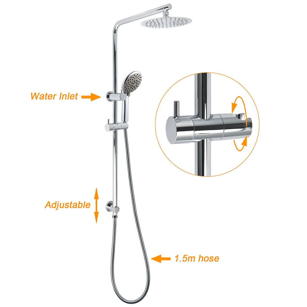 WELS Chrome Dual 8 inch Slim Rain Shower with Sliding Rail Set and Taps