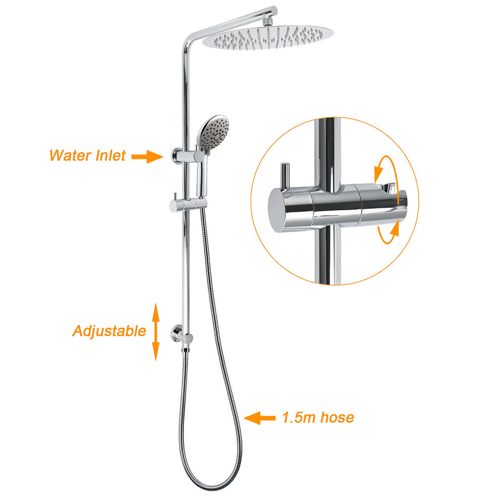 KYLINS Chrome Slim Dual Rain Shower Head 5 Mode Handheld Sliding Rail 300mm