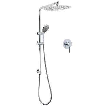 KYLINS Chrome Dual Shower Head 12 inch 5 Mode Handheld Sliding Rail Inbuilt Diverter
