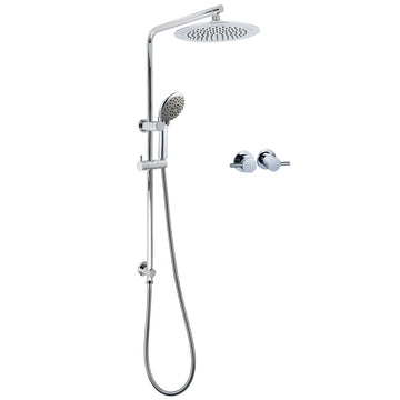 KYLINS Chrome Rain Shower Head 9 inch 5 Mode Massage Handheld Sliding Rail Twin Taps