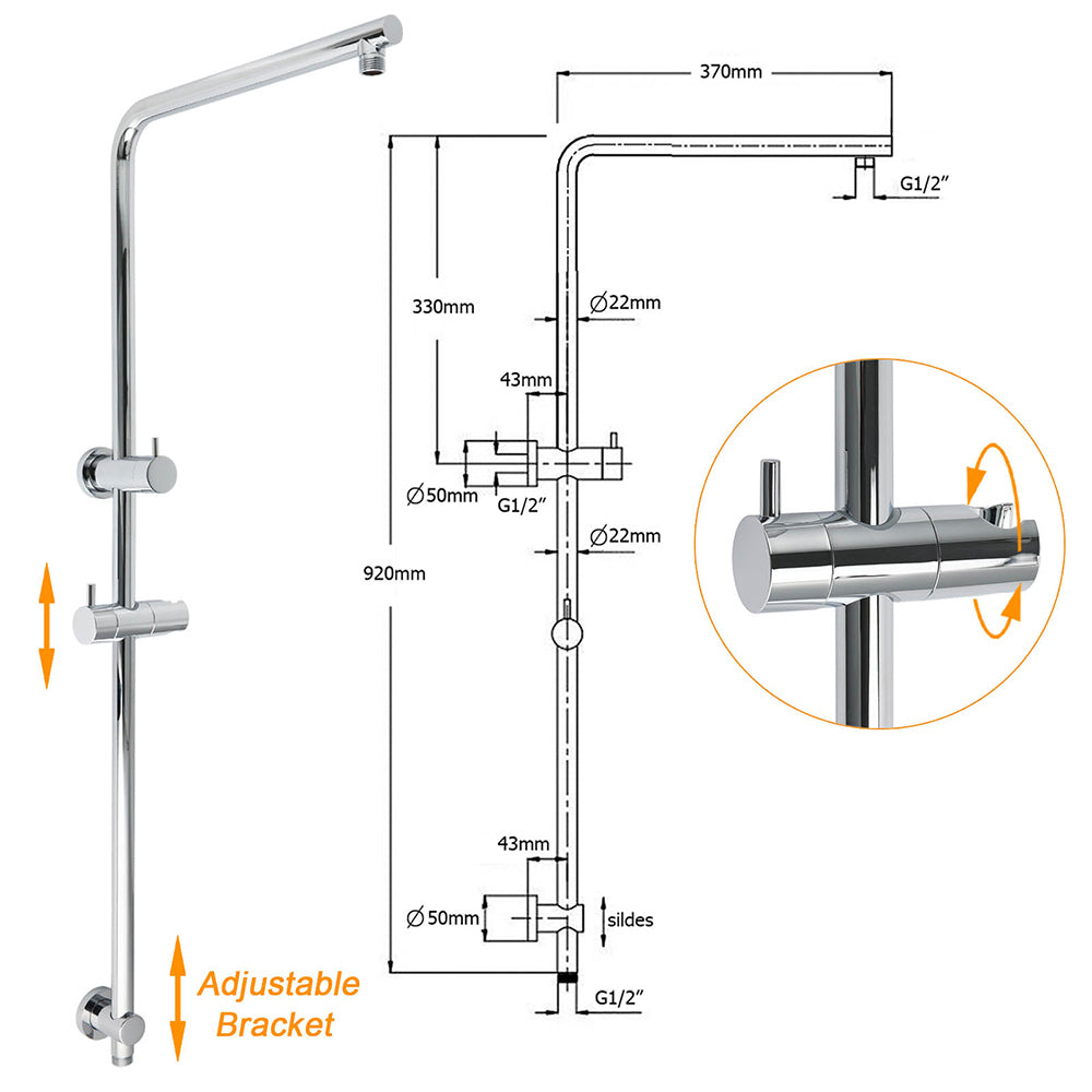 KYLINS Chrome Rain Shower Head 8 inch Single Mode Brass Handheld Rail Mounted Mixer