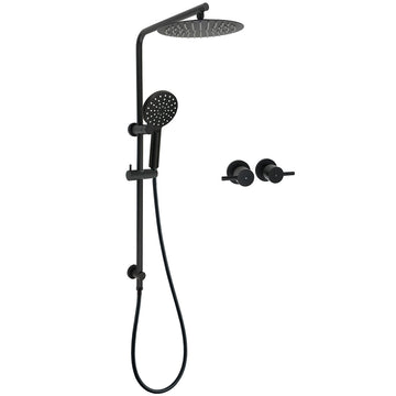KYLINS Matt Black 2-in-1 Rain Shower Head 250mm Handheld with Twin Taps