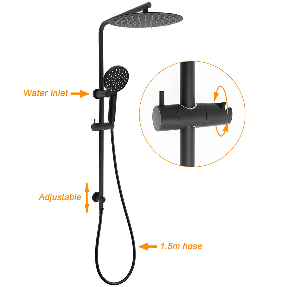 KYLINS Matt Black Dual Rain Shower Set 12 inch Handheld Sliding Rail Wall Mount
