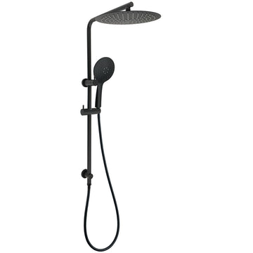 KYLINS Matt Black 12-Inch Rain Shower Head with Handheld Sliding Rail Arm Set