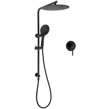 Kylins Matt Black Rain Shower Head 12in with Handheld Sliding Rail and Mixer Set