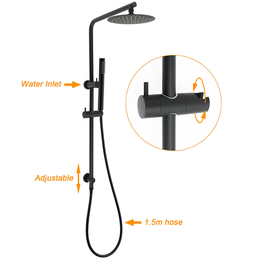 KYLINS Matt Black Rain Shower Head 8 inch 3 Mode Handheld Wall Mounted
