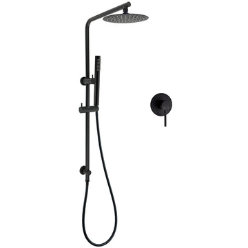 KYLINS Matt Black 2-in-1 Round Rain Shower Head 200mm 3 Mode Handheld Wall Arm Mixer Set