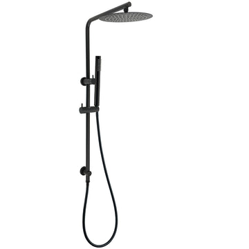 KYLINS Matt Black Round Rain Shower Head 250mm with Brass Handheld Slide Rail Riser Arm Set