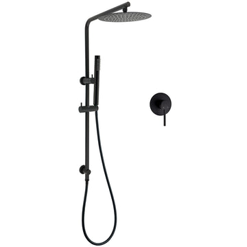 KYLINS Matt Black Rain Shower Head 10 inch Brass Handheld with Rail Riser Arm Mixer