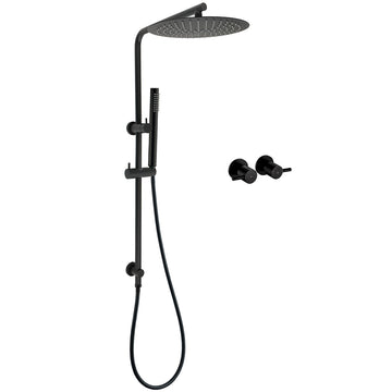 KYLINS Matt Black Rain Shower Head 12 inch Brass Handheld with Riser Rail Diverter Taps