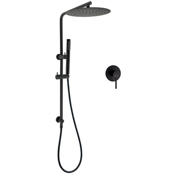 KYLINS Matt Black 300mm Round Rain Shower with Brass Handheld Riser Rail Mixer Set