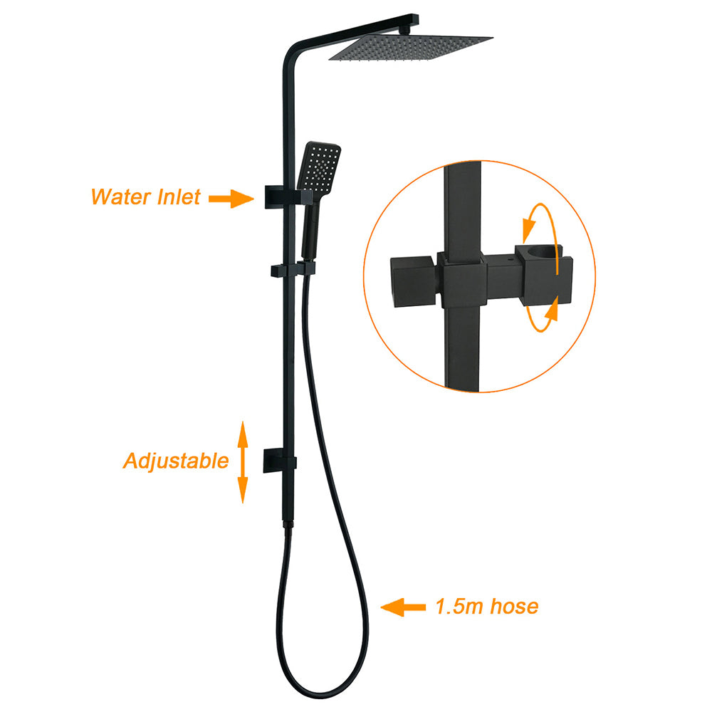 KYLINS Matt Black Twin Shower Square 10 inch 3 Modes Handheld Wall Rail Taps