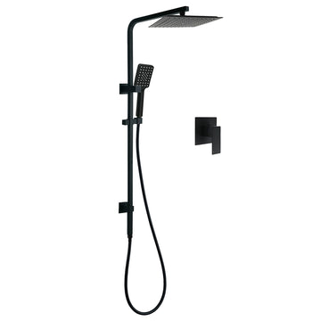KYLINS Square 10in Rain Shower Head Matt Black Brass Rail 3 Mode Handheld Mixer Set