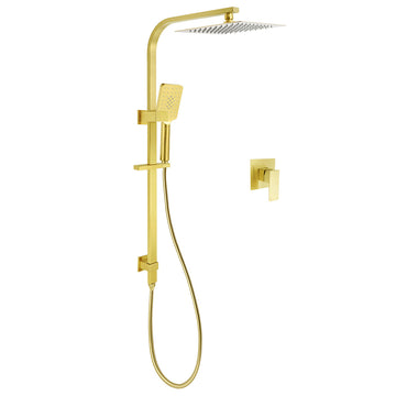 KYLINS Brushed Gold Square Rain Shower Head 10 inch 3 Mode Handheld Sliding Rail